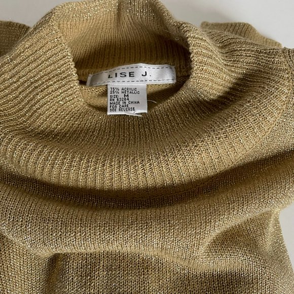 LISE J. Women’s Vintage Mock Neck Lurex Gold Sweater Sz M, Acrylic, Metallic NWT - Picture 3 of 8